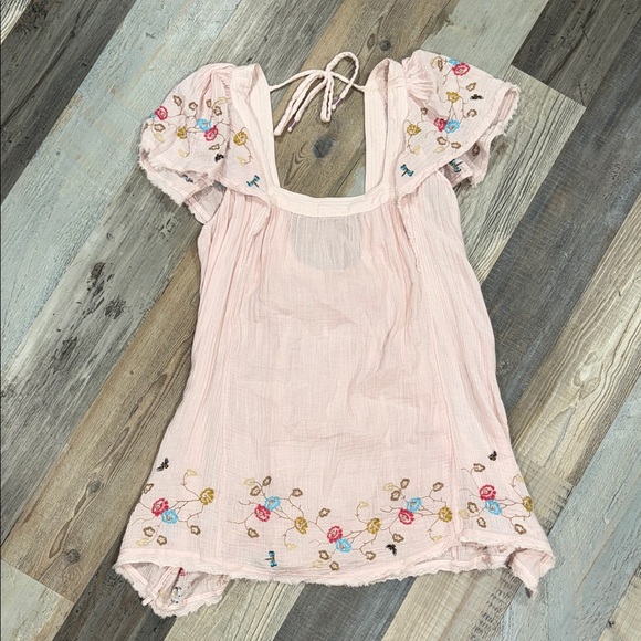 Anthropologie Pink Embroidered Mini Dress - threedaughtersproperties.com